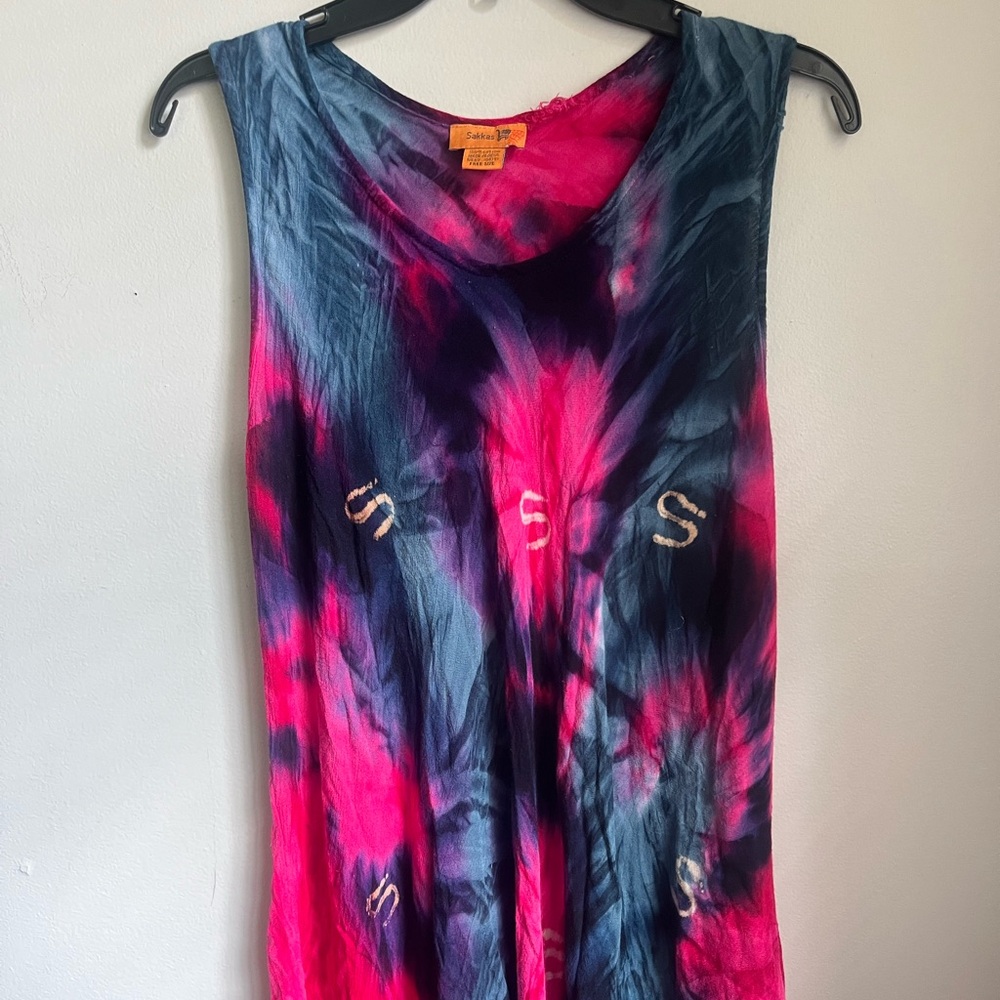 Sakkas Tie Dye Boho Dress Free One Size Fits Most Comfy Lightweight Slip On MIDI